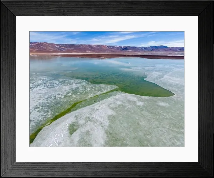 Framed Print : Aerial view of the green and partly frozen Laguna del Negro Francisco in the Atacama desert in Chile - Traveling Framed Print : Aerial view of the green and partly frozen Laguna del Negro Francisco in the Atacama desert in Chile - Traveling