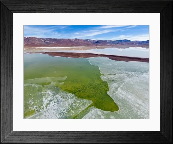Framed Print : Aerial view of the green and partly frozen Laguna del Negro Francisco in the Atacama desert in Chile - Traveling Framed Print : Aerial view of the green and partly frozen Laguna del Negro Francisco in the Atacama desert in Chile - Traveling