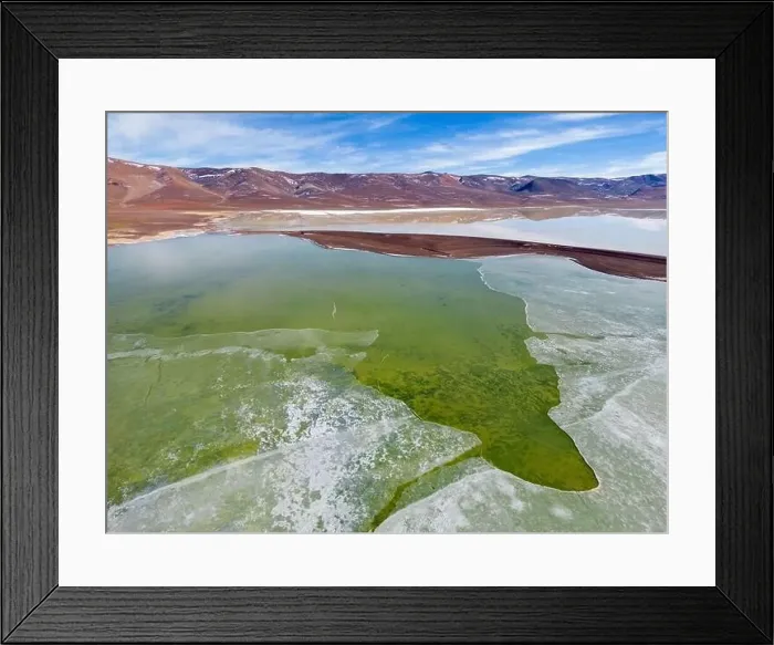 Framed Print : Aerial view of the green and partly frozen Laguna del Negro Francisco in the Atacama desert in Chile - Traveling Framed Print : Aerial view of the green and partly frozen Laguna del Negro Francisco in the Atacama desert in Chile - Traveling