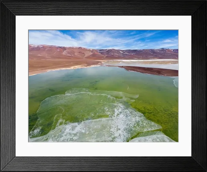 Framed Print : Aerial view of the green and partly frozen Laguna del Negro Francisco in the Atacama desert in Chile - Traveling Framed Print : Aerial view of the green and partly frozen Laguna del Negro Francisco in the Atacama desert in Chile - Traveling
