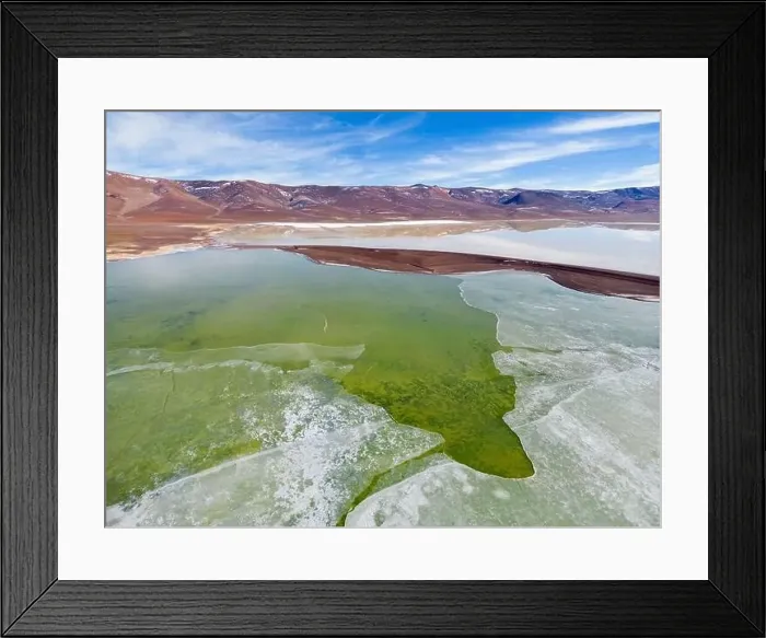 Framed Print : Aerial view of the green and partly frozen Laguna del Negro Francisco in the Atacama desert in Chile - Traveling Framed Print : Aerial view of the green and partly frozen Laguna del Negro Francisco in the Atacama desert in Chile - Traveling