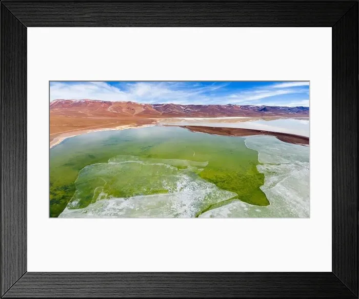 Framed Print : Aerial view of the green and partly frozen Laguna del Negro Francisco in the Atacama desert in Chile - Traveling Framed Print : Aerial view of the green and partly frozen Laguna del Negro Francisco in the Atacama desert in Chile - Traveling