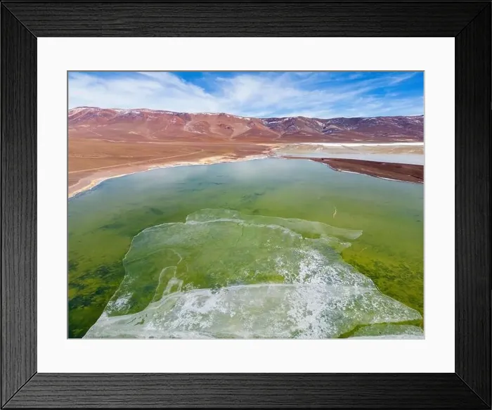 Framed Print : Aerial view of the green and partly frozen Laguna del Negro Francisco in the Atacama desert in Chile - Traveling Framed Print : Aerial view of the green and partly frozen Laguna del Negro Francisco in the Atacama desert in Chile - Traveling