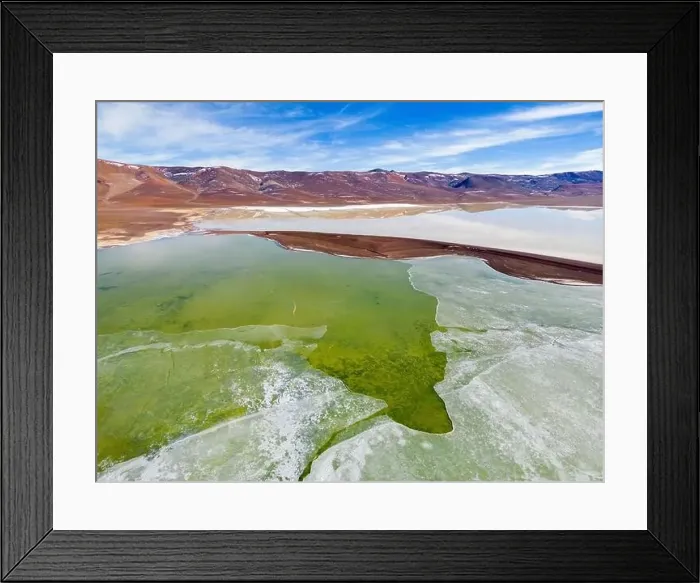 Framed Print : Aerial view of the green and partly frozen Laguna del Negro Francisco in the Atacama desert in Chile - Traveling Framed Print : Aerial view of the green and partly frozen Laguna del Negro Francisco in the Atacama desert in Chile - Traveling