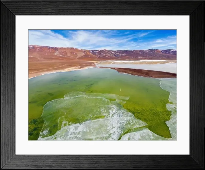 Framed Print : Aerial view of the green and partly frozen Laguna del Negro Francisco in the Atacama desert in Chile - Traveling Framed Print : Aerial view of the green and partly frozen Laguna del Negro Francisco in the Atacama desert in Chile - Traveling