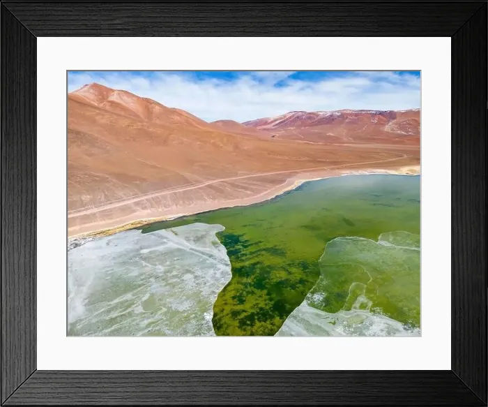 Framed Print : Aerial view of the green and partly frozen Laguna del Negro Francisco in the Atacama desert in Chile - Traveling Framed Print : Aerial view of the green and partly frozen Laguna del Negro Francisco in the Atacama desert in Chile - Traveling