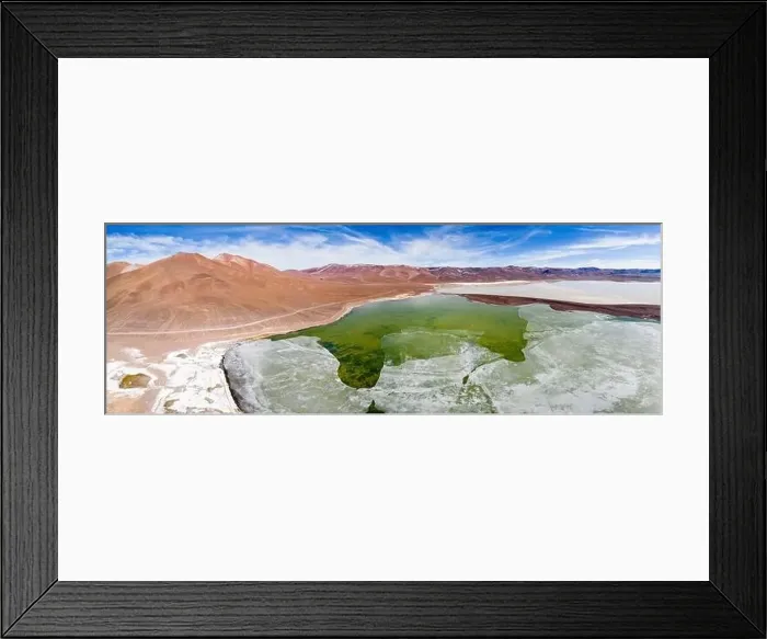 Framed Print : Aerial view of the green and partly frozen Laguna del Negro Francisco in the Atacama desert in Chile - Traveling