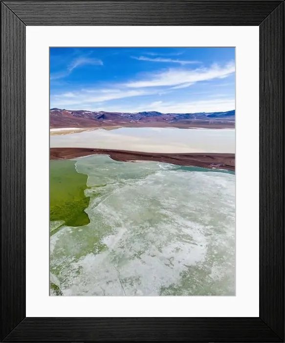 Framed Print : Aerial view of the green and partly frozen Laguna del Negro Francisco in the Atacama desert in Chile - Traveling Framed Print : Aerial view of the green and partly frozen Laguna del Negro Francisco in the Atacama desert in Chile - Traveling