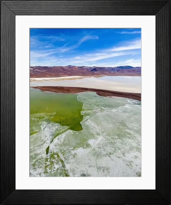 Framed Print : Aerial view of the green and partly frozen Laguna del Negro Francisco in the Atacama desert in Chile - Traveling Framed Print : Aerial view of the green and partly frozen Laguna del Negro Francisco in the Atacama desert in Chile - Traveling