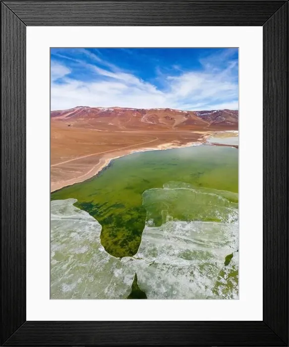 Framed Print : Aerial view of the green and partly frozen Laguna del Negro Francisco in the Atacama desert in Chile - Traveling Framed Print : Aerial view of the green and partly frozen Laguna del Negro Francisco in the Atacama desert in Chile - Traveling