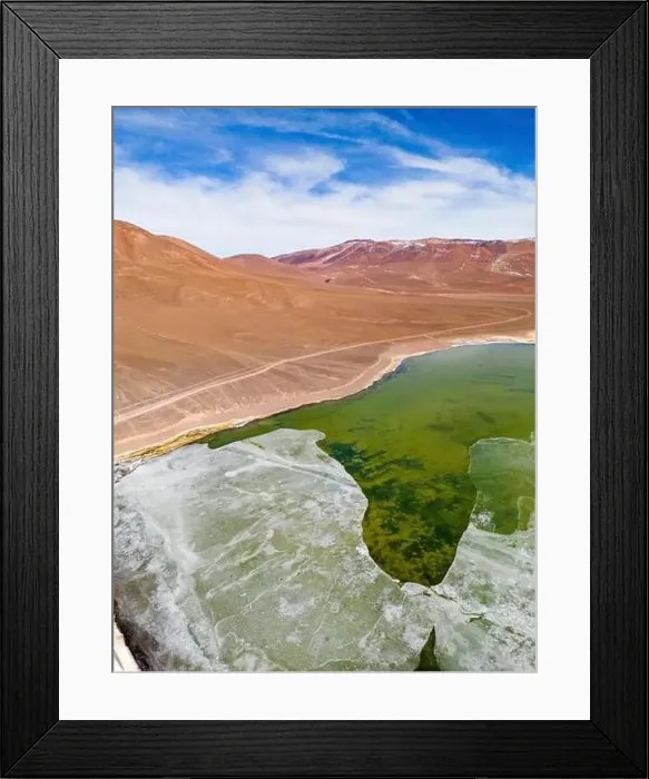 Framed Print : Aerial view of the green and partly frozen Laguna del Negro Francisco in the Atacama desert in Chile - Traveling Framed Print : Aerial view of the green and partly frozen Laguna del Negro Francisco in the Atacama desert in Chile - Traveling