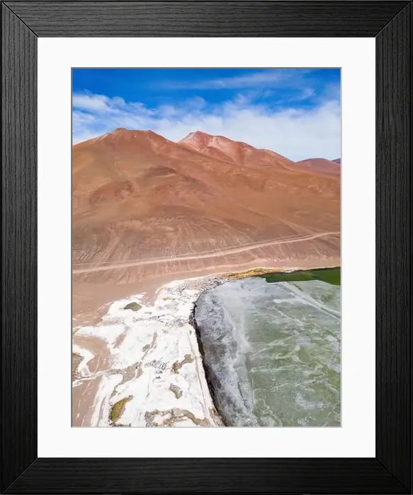 Framed Print : Aerial view of the green and partly frozen Laguna del Negro Francisco in the Atacama desert in Chile - Traveling Framed Print : Aerial view of the green and partly frozen Laguna del Negro Francisco in the Atacama desert in Chile - Traveling