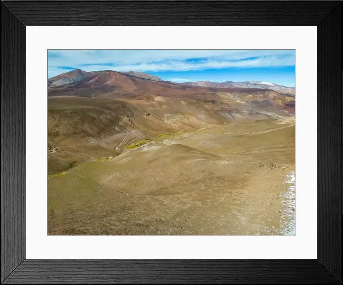 Framed Print : Aerial view of the Atacama desert landscape around the green lagoon Laguna del Negro Francisco in Chile - Traveling