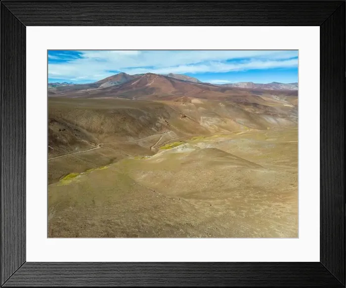 Framed Print : Aerial view of the Atacama desert landscape around the green lagoon Laguna del Negro Francisco in Chile - Traveling