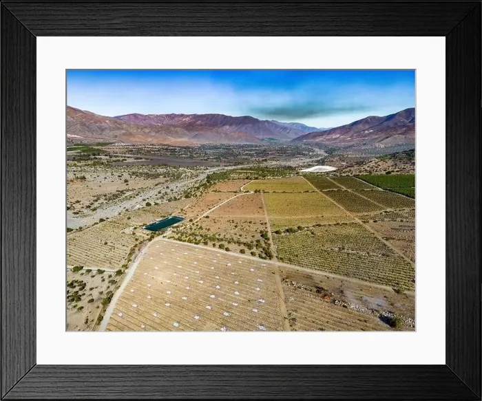 Framed Print : Aerial view of citriculture in Petorca in Chile, South America - plantation of citrus fruits Framed Print : Aerial view of citriculture in Petorca in Chile, South America - plantation of citrus fruits