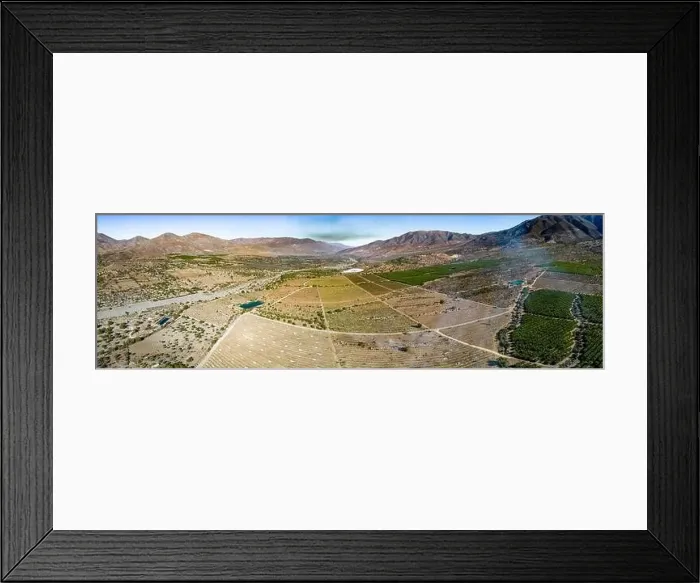 Framed Print : Aerial view of citriculture in Petorca in Chile, South America - plantation of citrus fruits - Panorama Framed Print : Aerial view of citriculture in Petorca in Chile, South America - plantation of citrus fruits - Panorama
