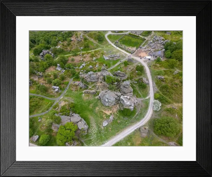 Framed Print : An aerial drone photo that shows the Brimham Rocks in the Yorkshire Dales Framed Print : An aerial drone photo that shows the Brimham Rocks in the Yorkshire Dales