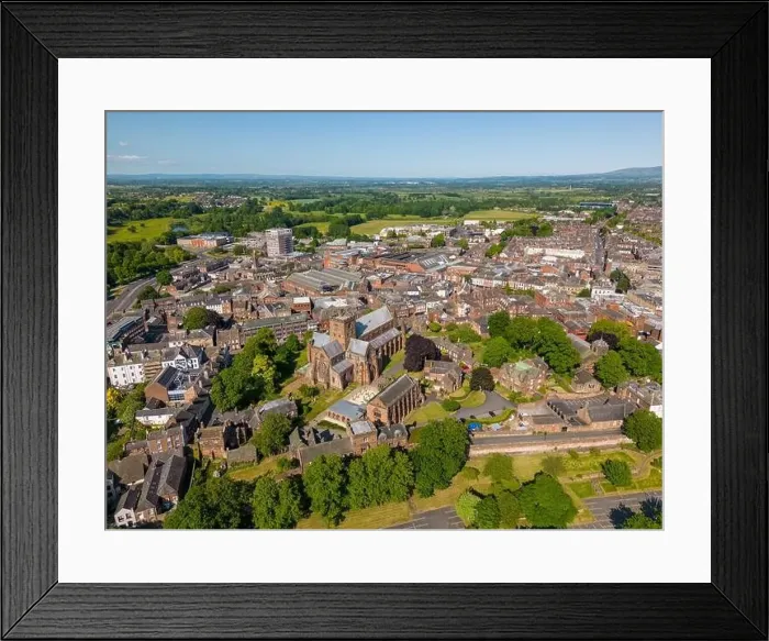 Framed Print : An aerial drone photo of the cathedral in Carlisle. Carlisle is a town in Cumbria, north-west England Framed Print : An aerial drone photo of the cathedral in Carlisle. Carlisle is a town in Cumbria, north-west England