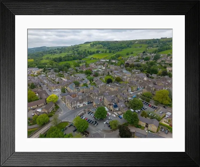 Framed Print : Aerial drone photo of the small village Pately Bridge in North-Yorkshire, England Framed Print : Aerial drone photo of the small village Pately Bridge in North-Yorkshire, England