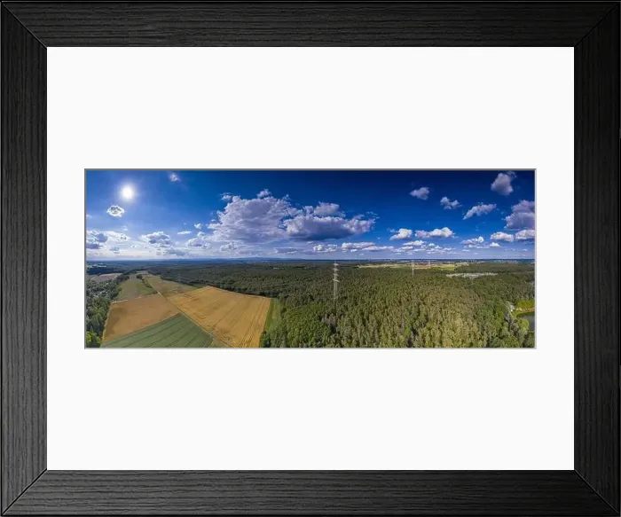 Framed Print : Aerial panoramic picture of a high voltage power line in forest area in Germany Framed Print : Aerial panoramic picture of a high voltage power line in forest area in Germany