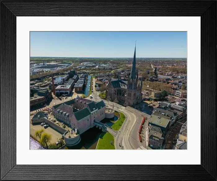 Framed Print : Aerial drone photo of the town centre and church in Woerden, the Netherlands Framed Print : Aerial drone photo of the town centre and church in Woerden, the Netherlands