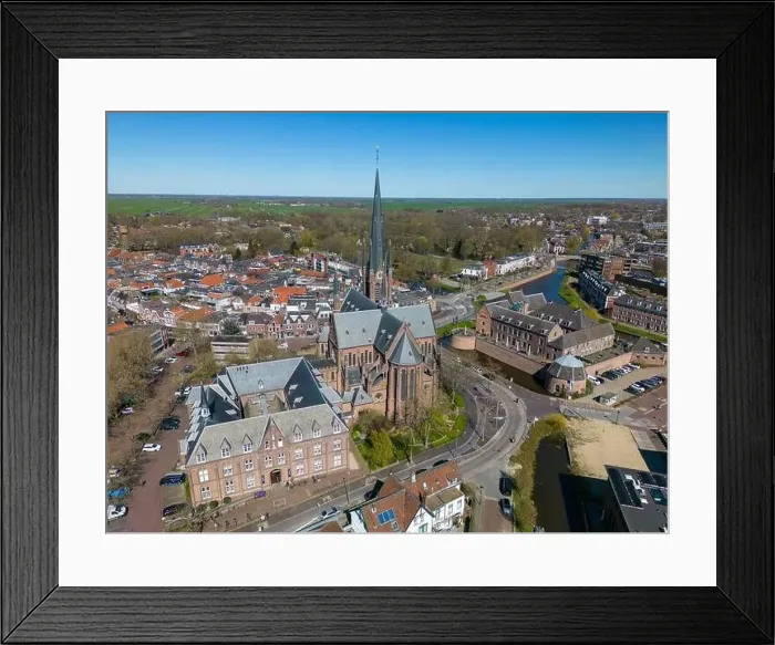 Framed Print : Aerial drone photo of the town centre and church in Woerden, the Netherlands Framed Print : Aerial drone photo of the town centre and church in Woerden, the Netherlands