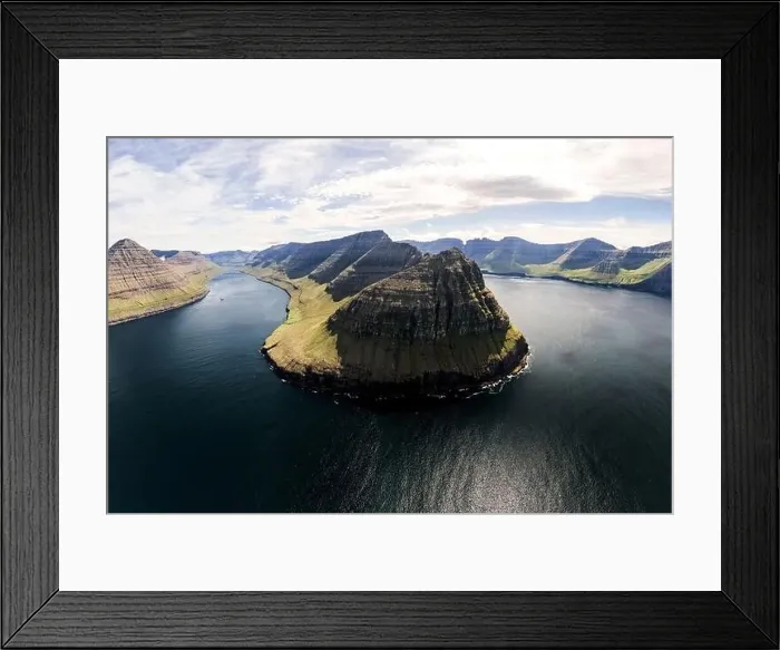 Framed Print : Panoramic of mountains and cliffs along the fjord in summer, aerial view, Muli, Bordoy island, Faroe Islands, Denmark Framed Print : Panoramic of mountains and cliffs along the fjord in summer, aerial view, Muli, Bordoy island, Faroe Islands, Denmark