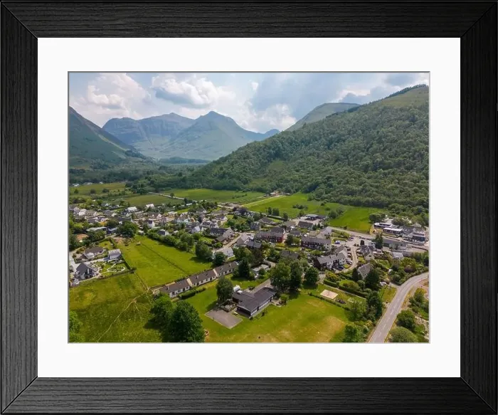 Framed Print : Aerial drone photo of the small village Glencoe. Glencoe is located between teh mountains of the Scottish Highlands Framed Print : Aerial drone photo of the small village Glencoe. Glencoe is located between teh mountains of the Scottish Highlands