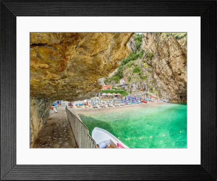 Framed Print : Amalfi, Italy - June 22, 2019: Landscape with amazing Marina di Praia beach at famous amalfi coast, Italy Framed Print : Amalfi, Italy - June 22, 2019: Landscape with amazing Marina di Praia beach at famous amalfi coast, Italy