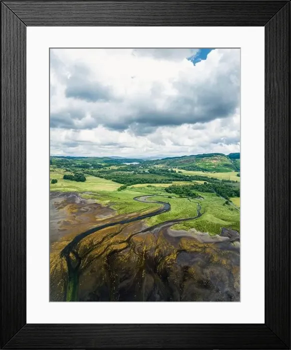 Framed Print : Panorama of Loch Feochan and Feochan Bheag River from a drone Framed Print : Panorama of Loch Feochan and Feochan Bheag River from a drone