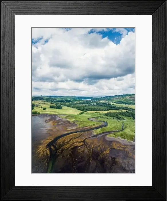 Framed Print : Panorama of Loch Feochan and Feochan Bheag River from a drone Framed Print : Panorama of Loch Feochan and Feochan Bheag River from a drone