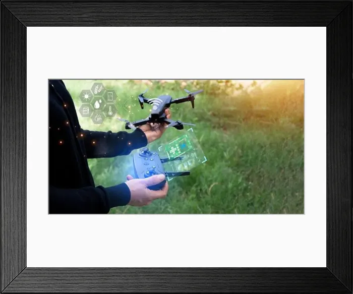 Framed Print : Concepts, control and analysis of agricultural product quality by aerial drone inspection Framed Print : Concepts, control and analysis of agricultural product quality by aerial drone inspection