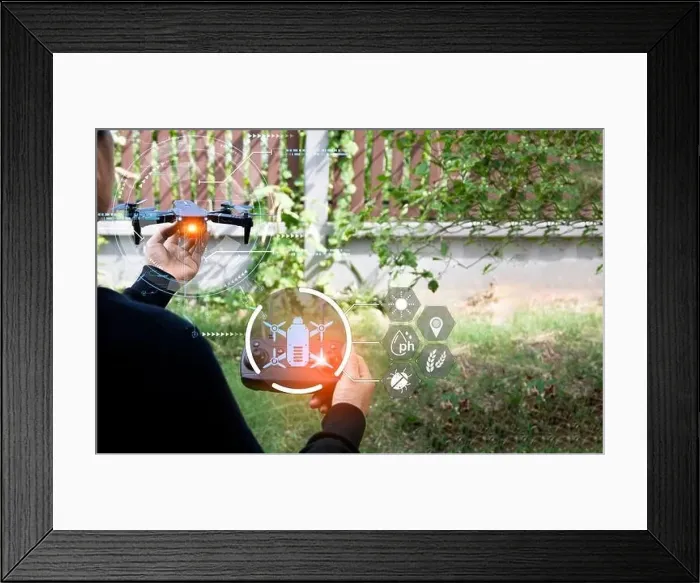 Framed Print : Concepts, control and analysis of agricultural product quality by aerial drone inspection Framed Print : Concepts, control and analysis of agricultural product quality by aerial drone inspection