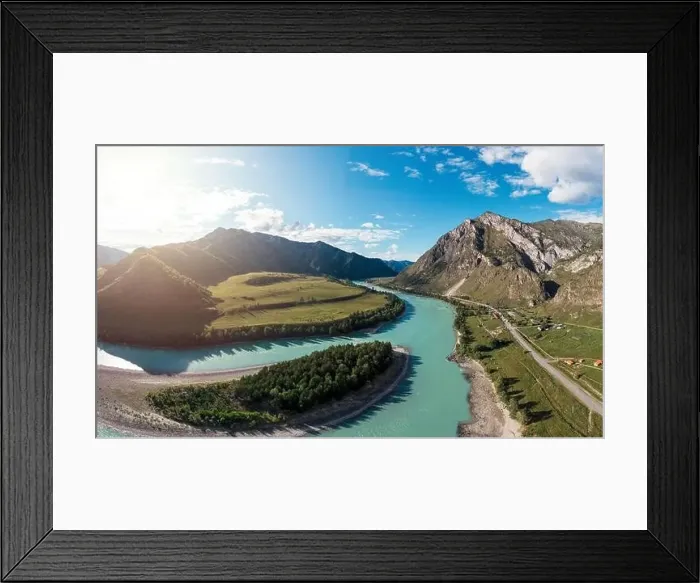 Framed Print : The Katun river in summer day in Altai Republic, Russia, Altai mountains, aerial panorama from drone Framed Print : The Katun river in summer day in Altai Republic, Russia, Altai mountains, aerial panorama from drone