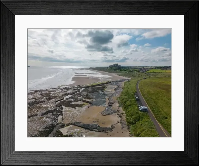 Framed Print : Aerial drone photo that shows the beautiful coastline at Northumberland in England Framed Print : Aerial drone photo that shows the beautiful coastline at Northumberland in England