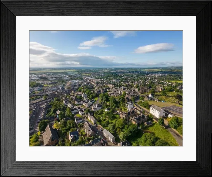 Framed Print : Aerial drone photo of the town centre in Stirling, Scotland. Enjoy the beautiful skyline early in the morning Framed Print : Aerial drone photo of the town centre in Stirling, Scotland. Enjoy the beautiful skyline early in the morning