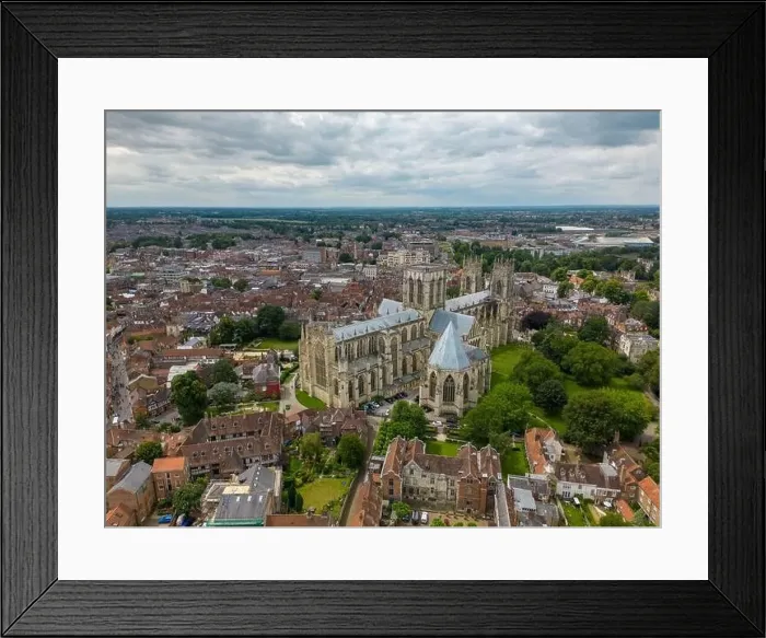 Framed Print : Aerial drone photo of the York Minster, a huge cathedral in York England Framed Print : Aerial drone photo of the York Minster, a huge cathedral in York England
