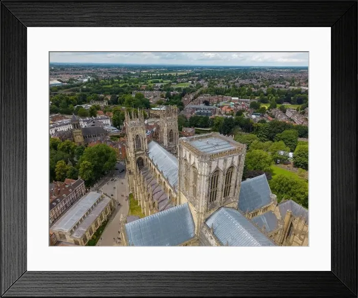 Framed Print : Aerial drone photo of the York Minster, a huge cathedral in York England Framed Print : Aerial drone photo of the York Minster, a huge cathedral in York England
