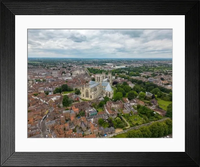 Framed Print : Aerial drone photo of the York Minster, a huge cathedral in York England Framed Print : Aerial drone photo of the York Minster, a huge cathedral in York England