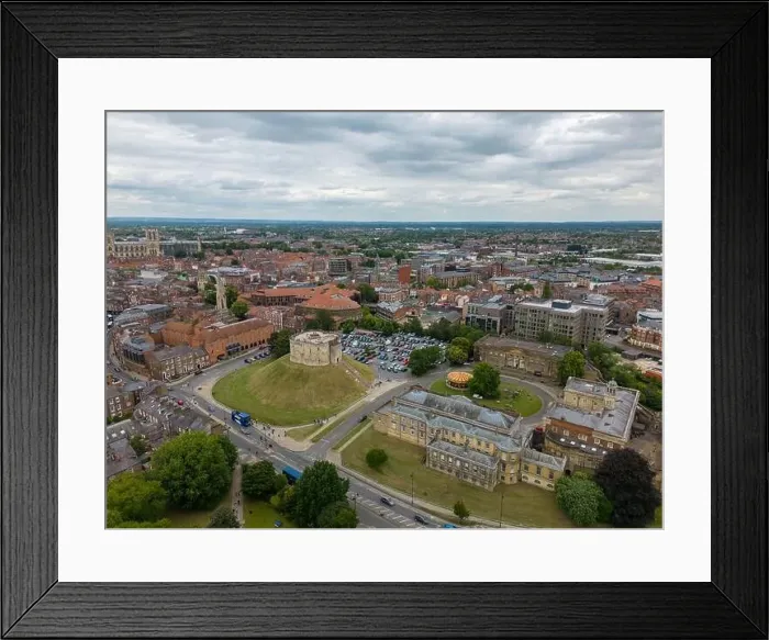 Framed Print : Aerial drone photo of Clifford's tower in York Framed Print : Aerial drone photo of Clifford's tower in York