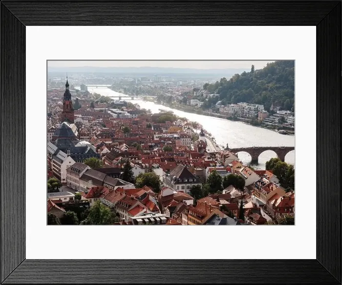 Framed Print : Aerial drone view over famous city of Heidelberg Germany with bridge on river Neckar Framed Print : Aerial drone view over famous city of Heidelberg Germany with bridge on river Neckar