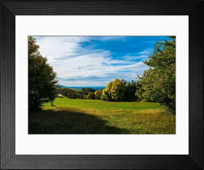 Framed Print : Germany, Panorama view, swabian alb nature landscape, near stuttgart sunny day autumn season colorful, blue sky and sun Framed Print : Germany, Panorama view, swabian alb nature landscape, near stuttgart sunny day autumn season colorful, blue sky and sun