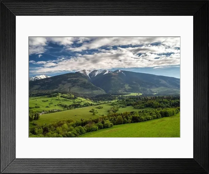 Framed Print : Beautiful view of Western Tatras Mountains in Slovakia. Green landscape and hills. Aerial drone photography Framed Print : Beautiful view of Western Tatras Mountains in Slovakia. Green landscape and hills. Aerial drone photography