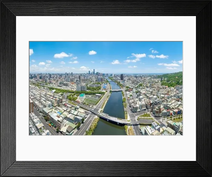 Framed Print : Aerial view of Kaohsiung city and love river, Taiwan Framed Print : Aerial view of Kaohsiung city and love river, Taiwan