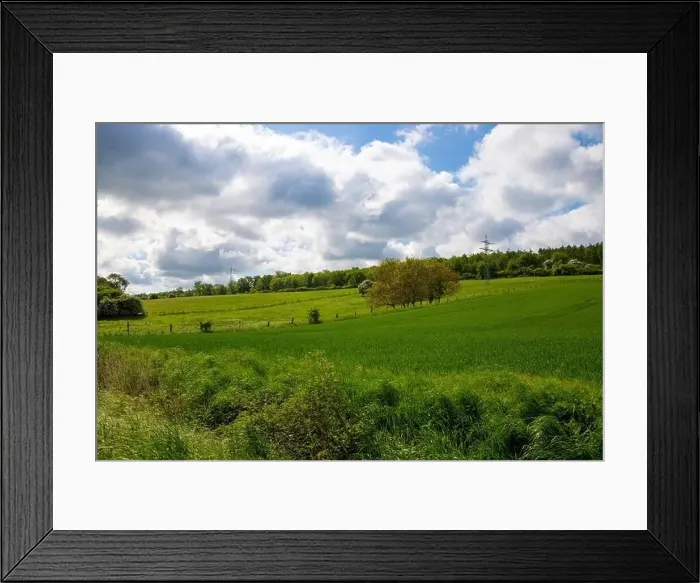 Framed Print : Panoramic shot over a grassy hill with white clouds. High quality photo Framed Print : Panoramic shot over a grassy hill with white clouds. High quality photo