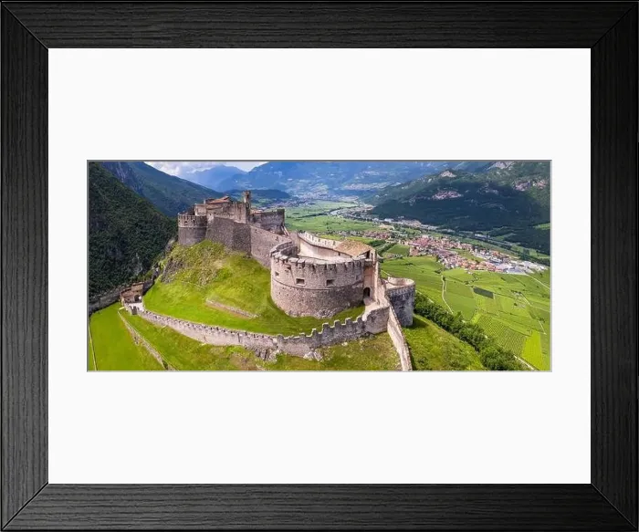 Framed Print : Castel Beseno aerial drone panoramic view - Most famous Framed Print : Castel Beseno aerial drone panoramic view - Most famous