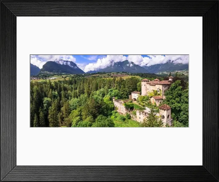 Framed Print : Most scenic medieval castles of Italy - Castel Campo in Trentino region, Trento province. Aerial drone view Framed Print : Most scenic medieval castles of Italy - Castel Campo in Trentino region, Trento province. Aerial drone view