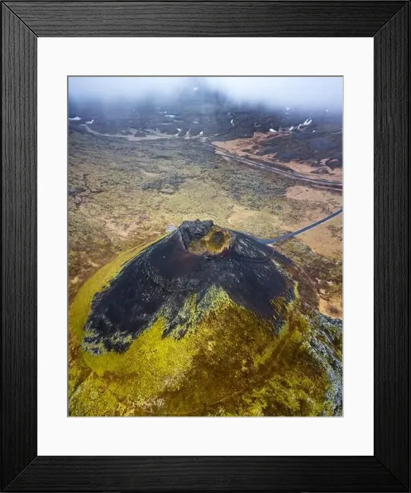 Framed Print : Aerial view of Saxholl crater, Hellisandur, SnAfellsnes Peninsula, Iceland, Polar Regions Framed Print : Aerial view of Saxholl crater, Hellisandur, SnAfellsnes Peninsula, Iceland, Polar Regions