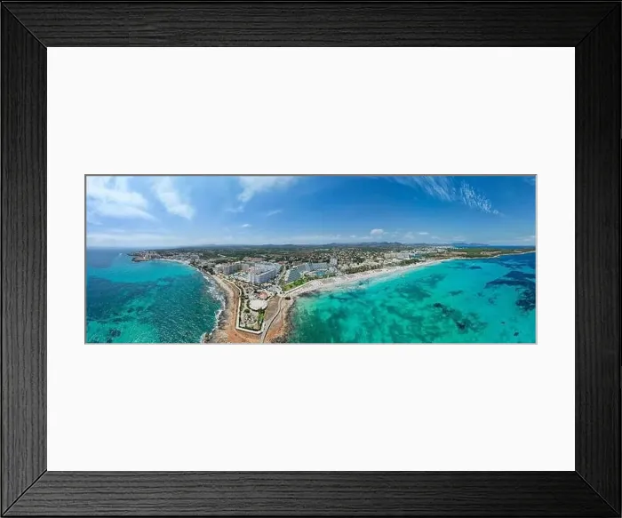 Framed Print : Panoramic aerial view of Sa Coma beach in Mallorca Spain on a summer day Framed Print : Panoramic aerial view of Sa Coma beach in Mallorca Spain on a summer day