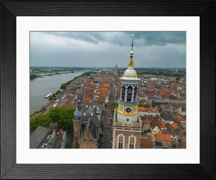 Framed Print : Aerial drone photo of the Nieuwe Toren, which is a large clock tower in Kampen, Overijssel the Netherlands